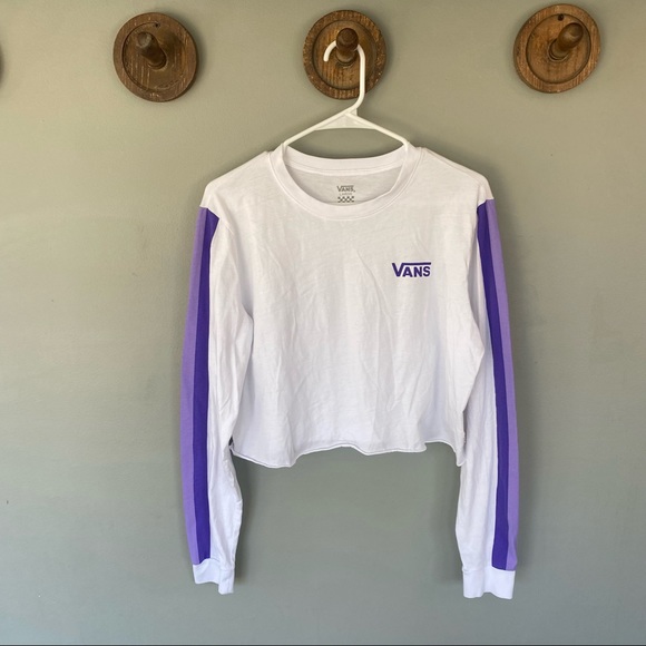 Vans Tops - Vans white cropped striped long sleeve tee shirt size large NEW!